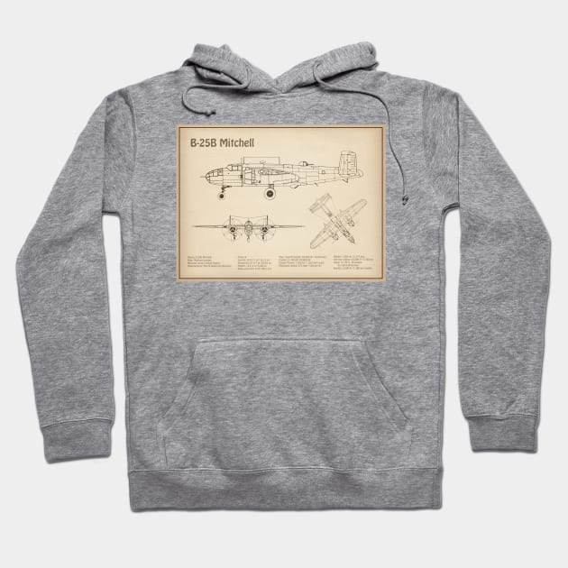 B-25B Mitchell Doolittle - Airplane Blueprint - SD Hoodie by SPJE Illustration Photography